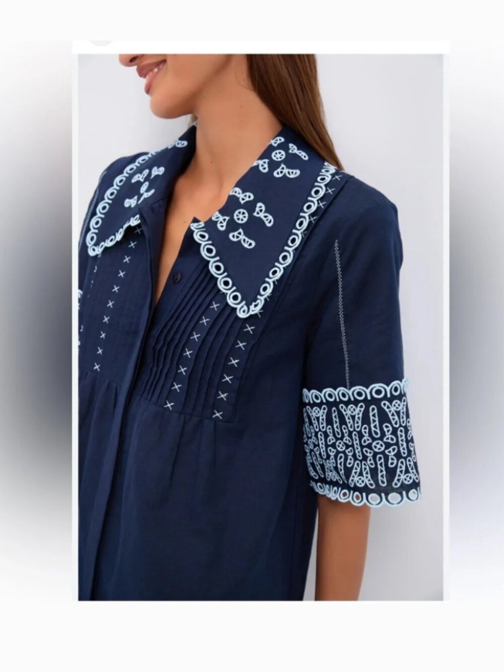 NWT Tuckernuck Linen Eyelet Delphine Mini Dress Navy Size Large Resort Beach - Picture 2 of 16